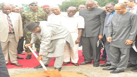 Picture: President Goodluck Jonathan , flanked by Governor Adams Oshomole, Chinedu Nebo and other dignitaries at the ground breaking/foundation laying ceremony for the construction of Azura-Edo power project on Friday.